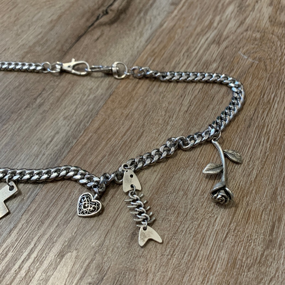 DIY handmade wallet pocket chain - bones rose heart cross